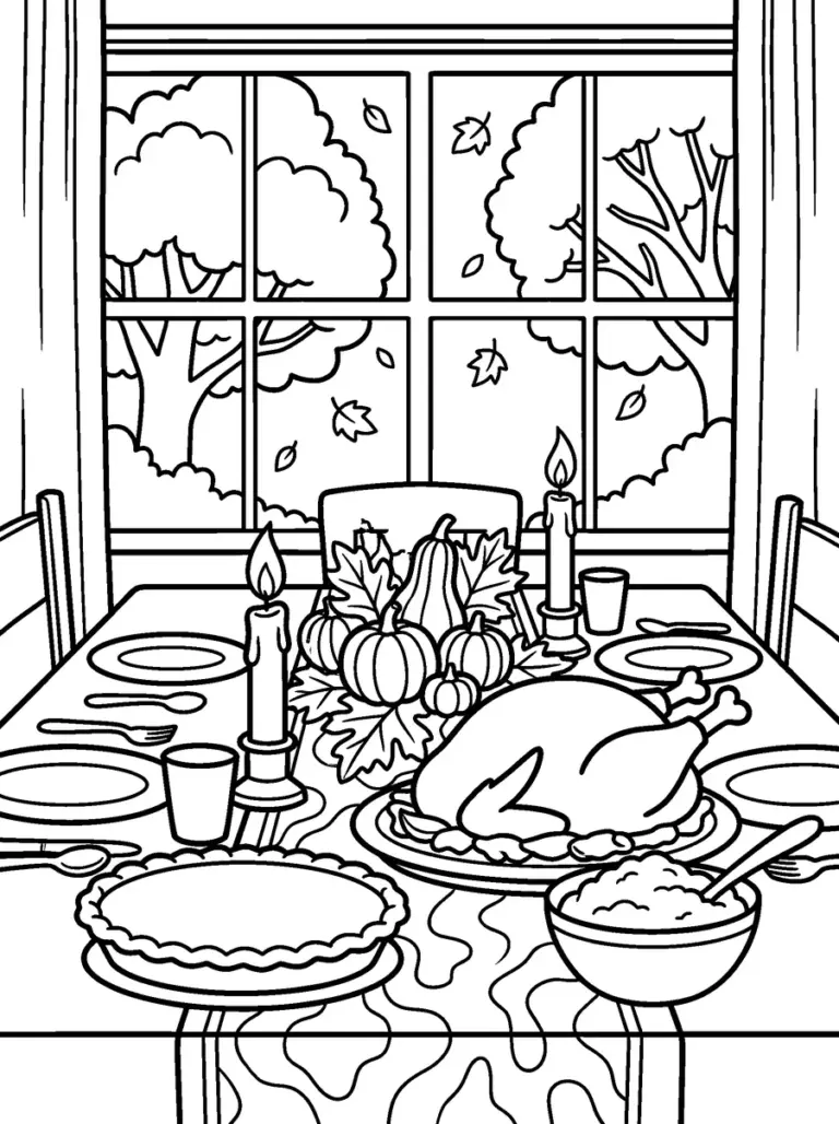 Cozy Thanksgiving Coloring Pages for Adults (8 Free Printable PDFs)